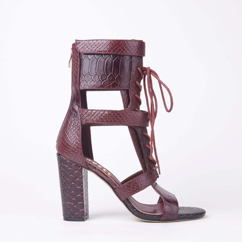 Khloe Croc Lace Up Block Heels