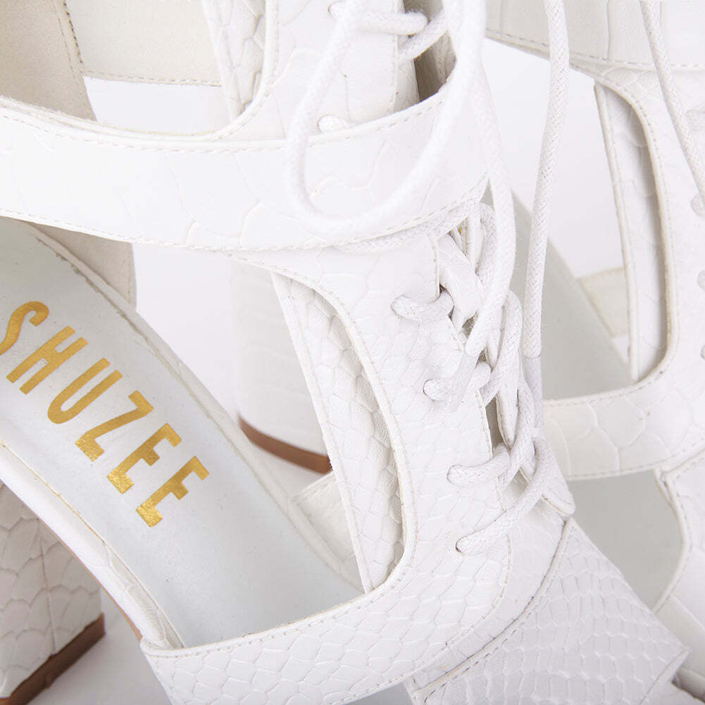 Khloe Croc Lace Up Block Heels