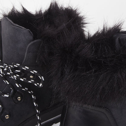 Ladies Womens Grip Sole Ski Moon Style Lace Up Faux Fur Collar Ankle Boots Shoes