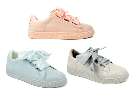 LADIES WOMENS NEW £5 FLAT RIBOON LACE UP TRAINERS PUMPS SNEAKERS SHOES SIZE 