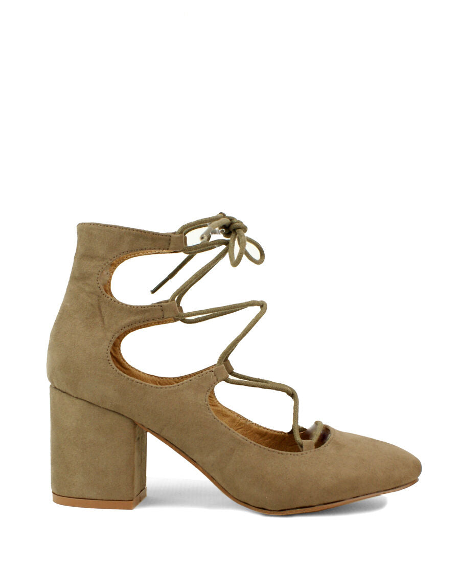 LADIES LOW BLOCK HEEL LACE UP TIE CLOSED TOE FAUX SUEDE SHOES