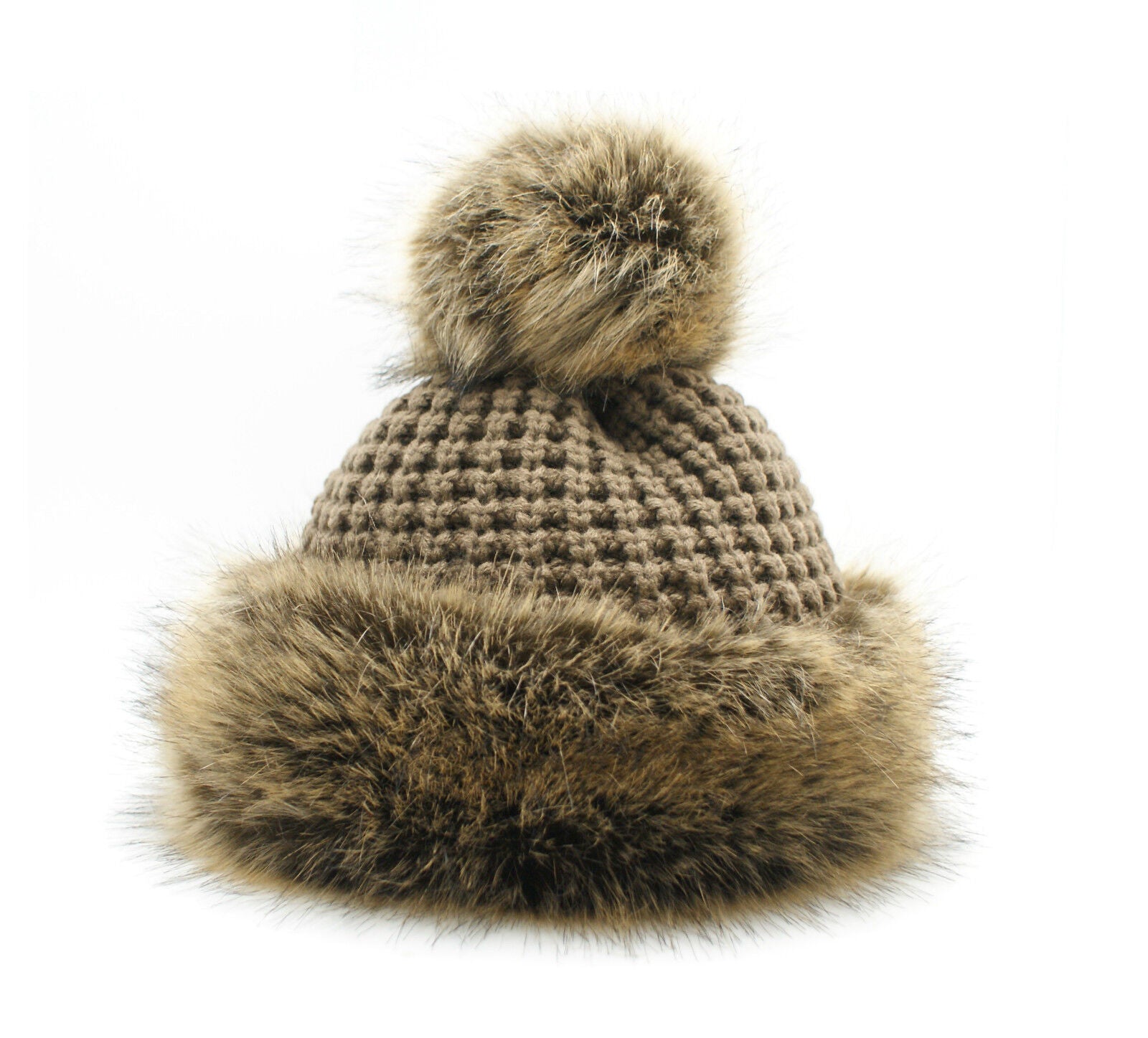 WOMENS LADIES FAUX FUR HAT POM POM KNITTED BEANIE COSSACK RUSSIAN STYLE WINTER 