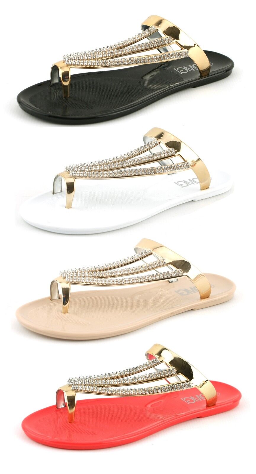LADIES WOMENS NEW FLAT SUMMER DIAMANTE JELLY JELLIE FLIP FLOP SANDALS SHOES SIZE