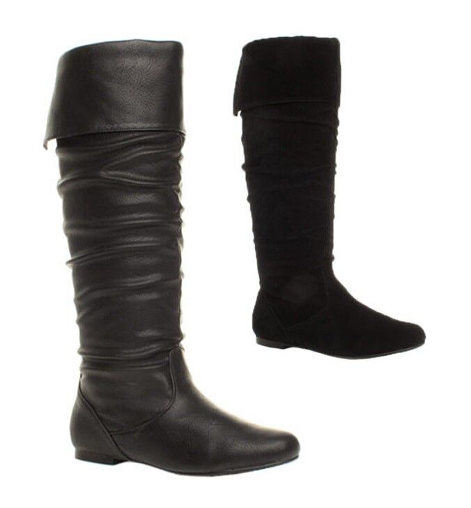 WOMENS LADIES GIRLS NEW FLAT HEEL SLOUCH CALF PULL ON KNEE HIGH BOOTS SHOES SIZE