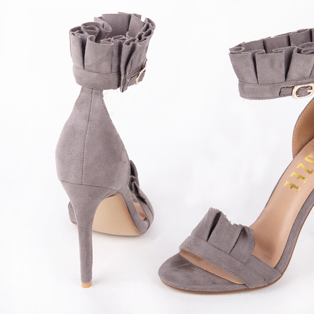 LADIES WOMENS FRILL DETAIL HIGH HEEL STILLETTO OPEN PEEP TOE SANDALS SHOES SIZE 