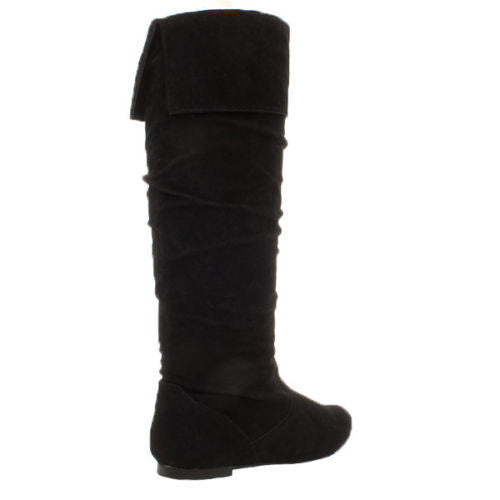 WOMENS LADIES GIRLS NEW FLAT HEEL SLOUCH CALF PULL ON KNEE HIGH BOOTS SHOES SIZE