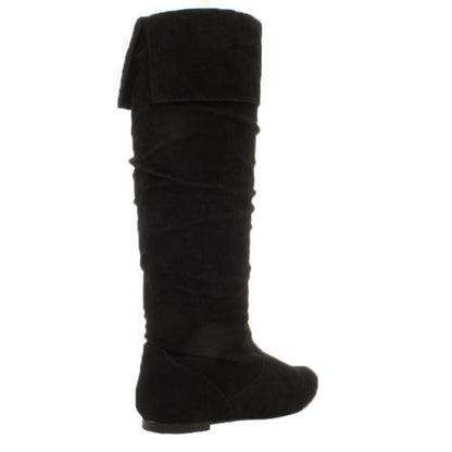 WOMENS LADIES GIRLS NEW FLAT HEEL SLOUCH CALF PULL ON KNEE HIGH BOOTS SHOES SIZE