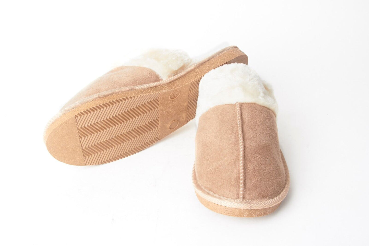 Mens Genuine Faux Fur Sheepskin Slippers Mules Non Slip Hard Sole