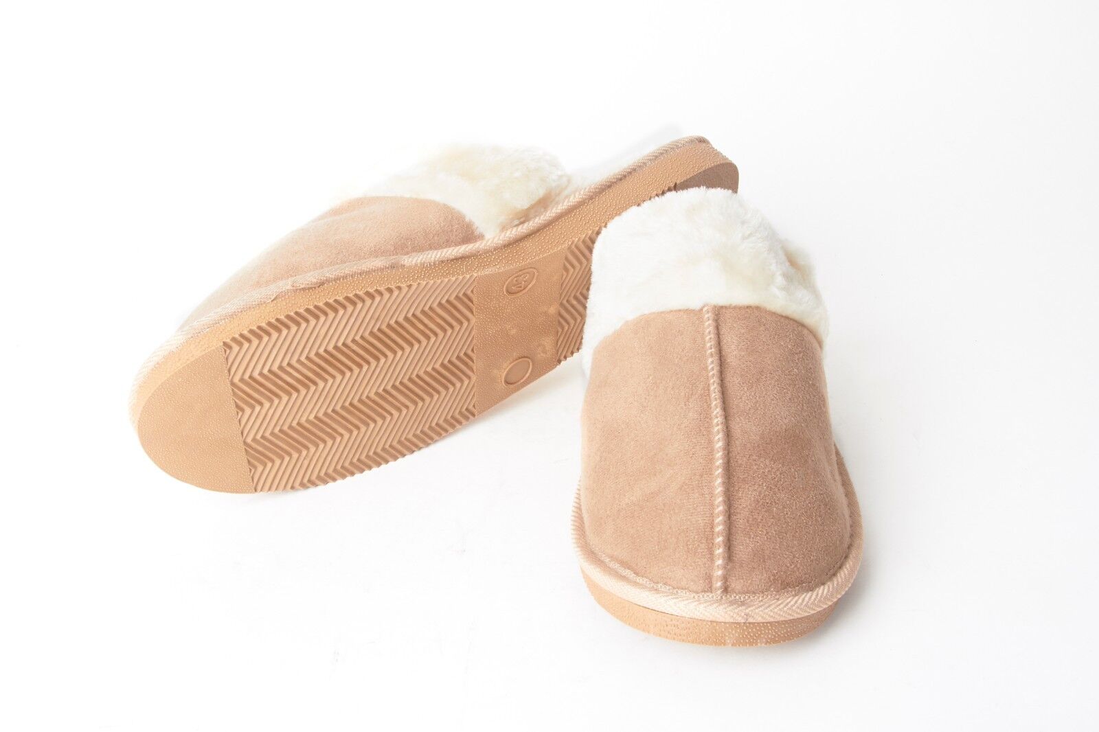 Mens Genuine Faux Fur Sheepskin Slippers Mules Non Slip Hard Sole