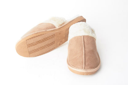 Mens Genuine Faux Fur Sheepskin Slippers Mules Non Slip Hard Sole