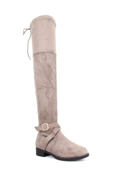 LADIES WOMENS OVER THE KNEE HIGH LOW HEEL BOOTS SHOES ZIP STRETCH FLAT SIZE
