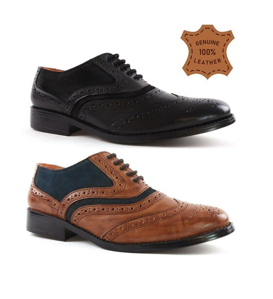 MENS NEW REAL LEATHER GATSBY LACE UP BROGUE FORMAL SMART SHOES