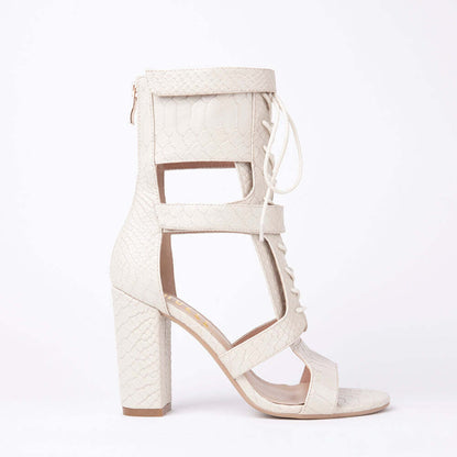 Khloe Croc Lace Up Block Heels