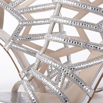 LADIES WOMENS DIAMANTE HIGH HEEL EVENING CUT OUT PEEP TOE SANDALS SHOES SIZE 