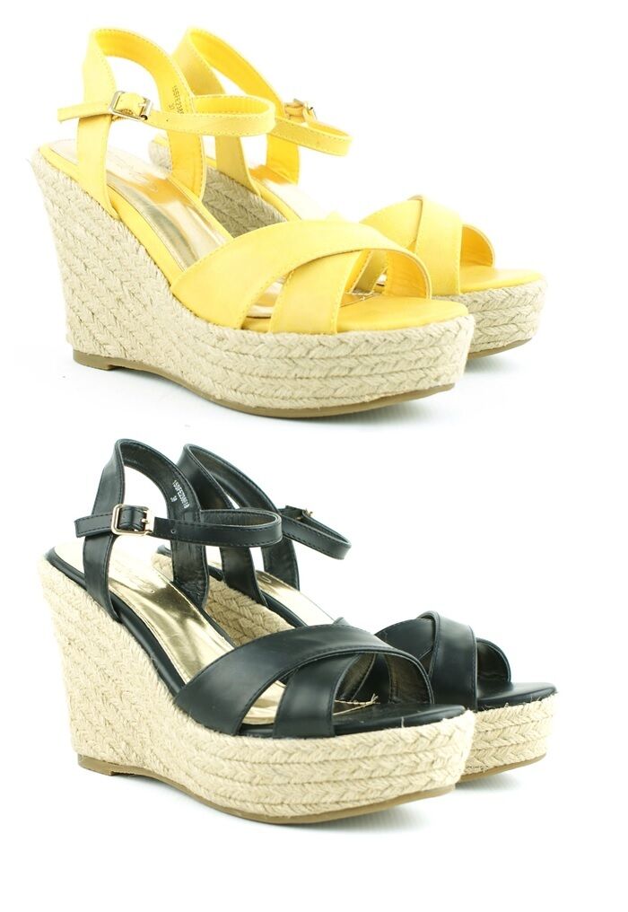 LADIES WOMENS ESPADRILLE PLATFORM WEDGE ANKLE STRAPS SUMMER SANDALS SHOES SIZE