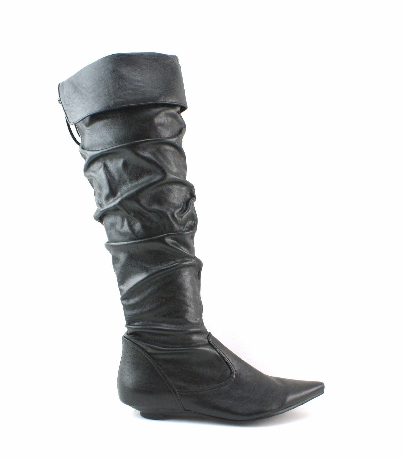 LADIES WOMENS SUEDE KNEE BOOTS LOW FLAT HEEL PULL ON PIRATE STYLE SHOES SIZE 