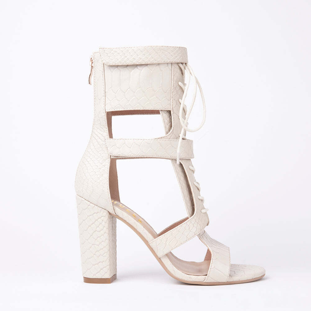 Khloe Croc Lace Up Block Heels