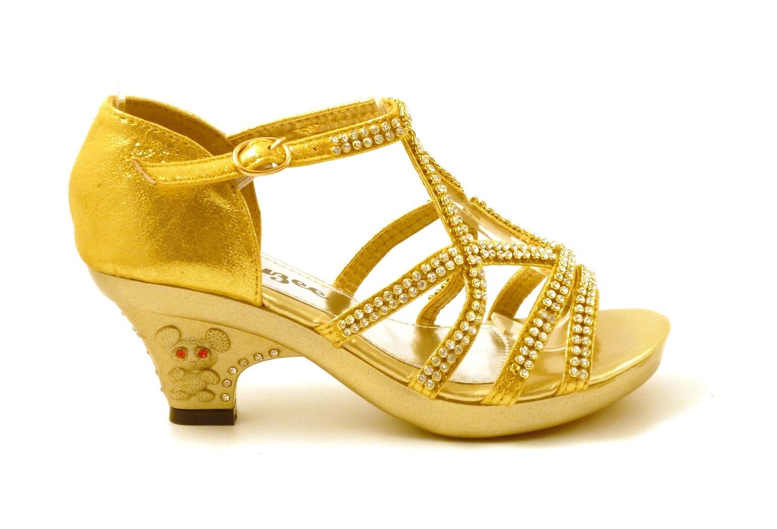 GIRLS KIDS LOW HEEL DIAMANTE TRIM WEDDING BRIDESMAID SANDALS SHOES PUMPS SIZE