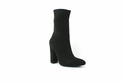 LADIES WOMENS BLOCK HEEL ANKLE HIGH BOOTS STRETCH LYCRA BOOTS SHOES SIZE 3 - 8