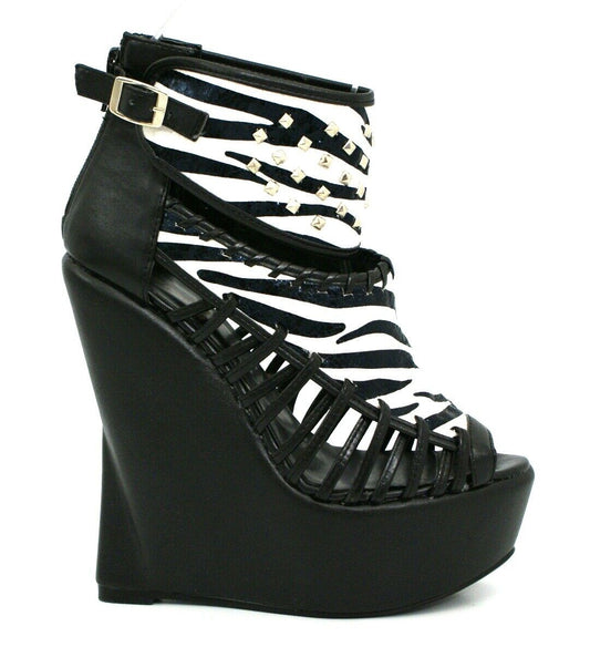 LADIES WOMENS PLATFORM WEDGE ZIP UP PEEP TOE HIGH HEEL SUMMER SANDALS SHOES 