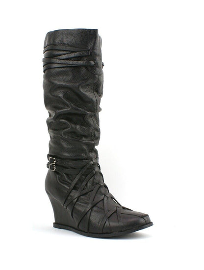 LADIES WOMENS REAL LEATHER KNEE HIGH WEDGE HEEL SMART CASUAL BOOTS SHOES SIZE
