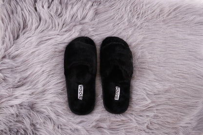 Ladies Womens Genuine Faux Fur Slippers Mules Non Slip Rubber Hard Sole Size