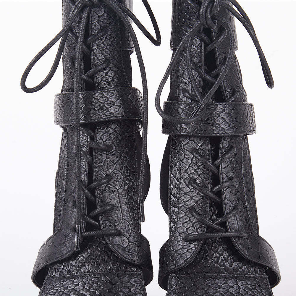 Khloe Croc Lace Up Block Heels
