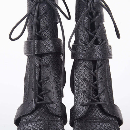 Khloe Croc Lace Up Block Heels