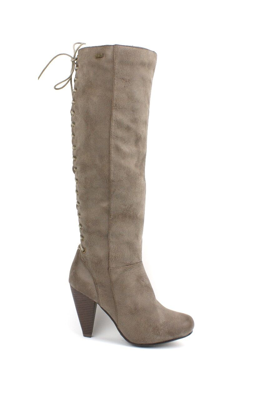LADIES KNEE HIGH HIGH HEEL CORSET STYLE ZIP UP LEATHER BOOTS
