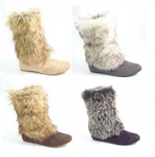 LADIES WOMENS BRAND NEW FAUX FUR SNOW WINTER BOOTS SHOES  SIZES 3 4 5 6 7 8