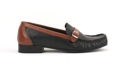 LADIES WOMENS REAL LEATHER FLAT BLOCK HEEL BLACK TAN LOAFERS PUMPS SHOES SIZE 