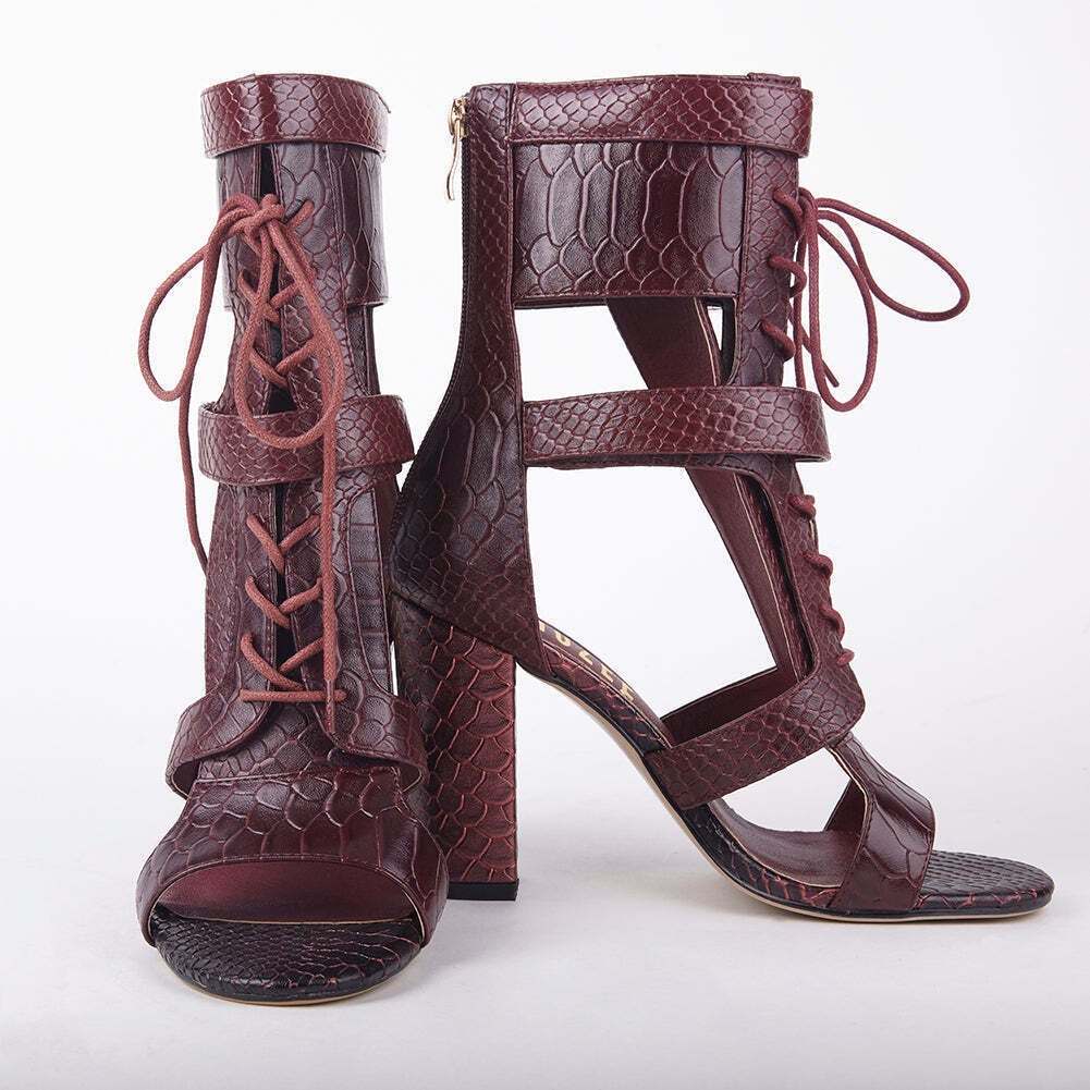 Khloe Croc Lace Up Block Heels