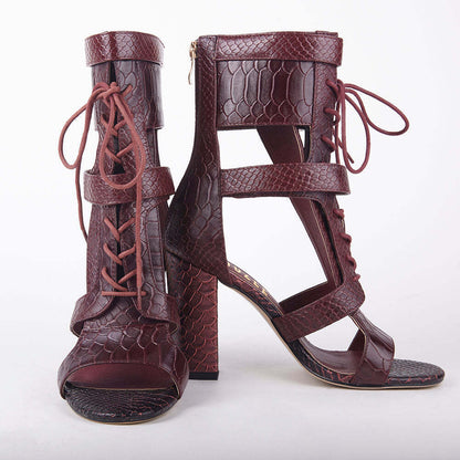 Khloe Croc Lace Up Block Heels