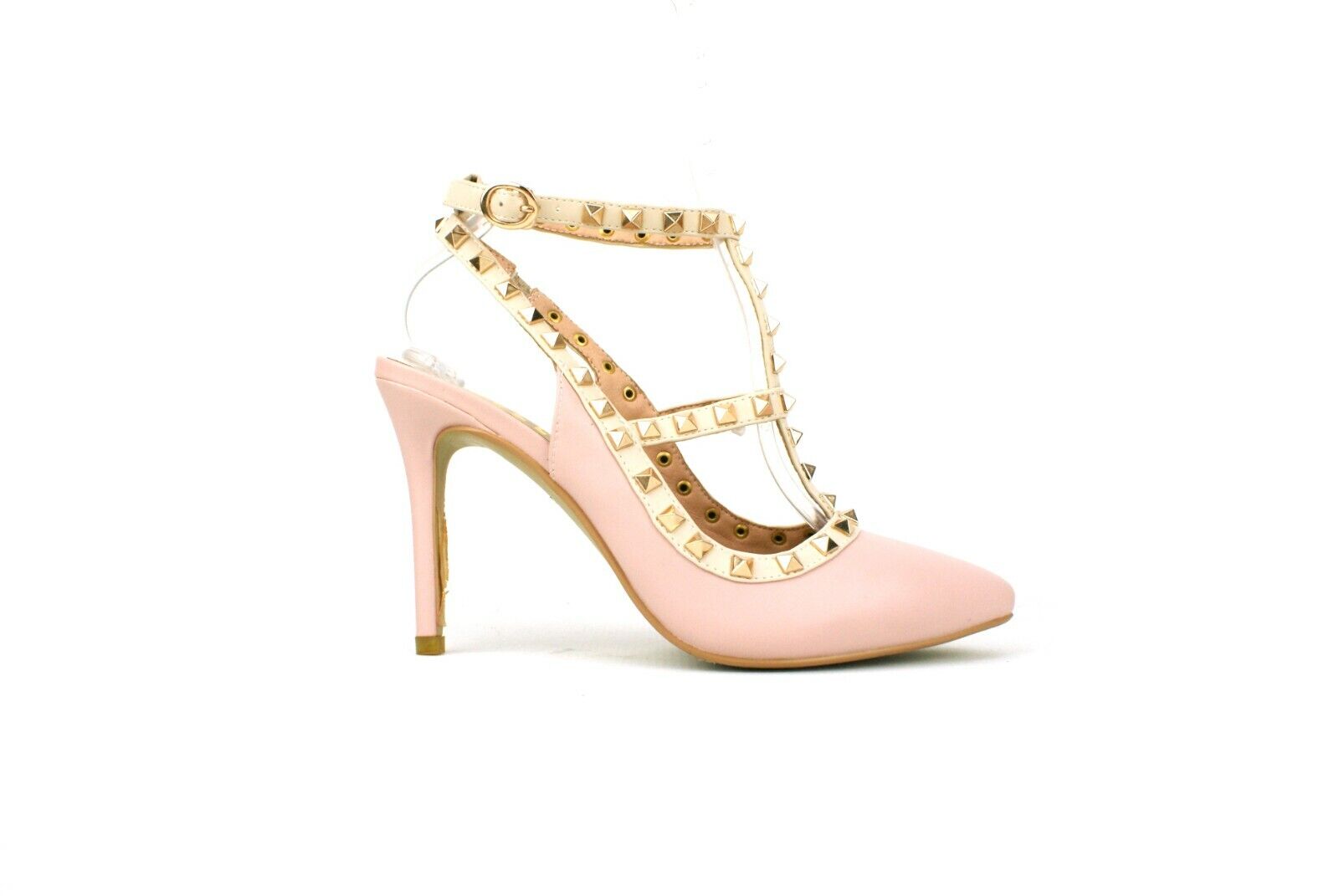 LADIES WOMENS STUD DETAIL HIGH HEEL STILLETTO POINTED TOE SLING BACK SHOES SIZE 