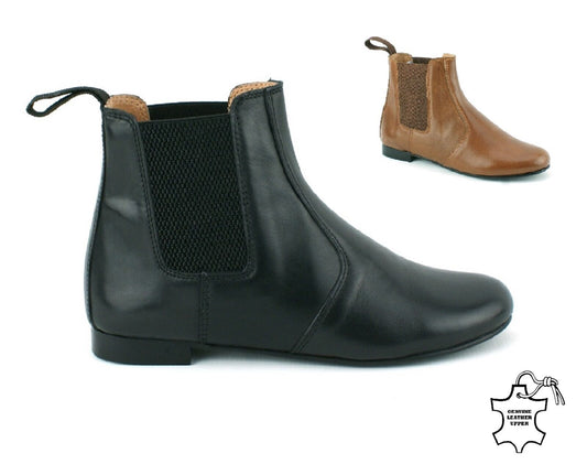 WOMENS LADIES BLACK REAL LEATHER FLAT HEEL CHELSEA ELASTICATED ANKLE BOOTS SIZE
