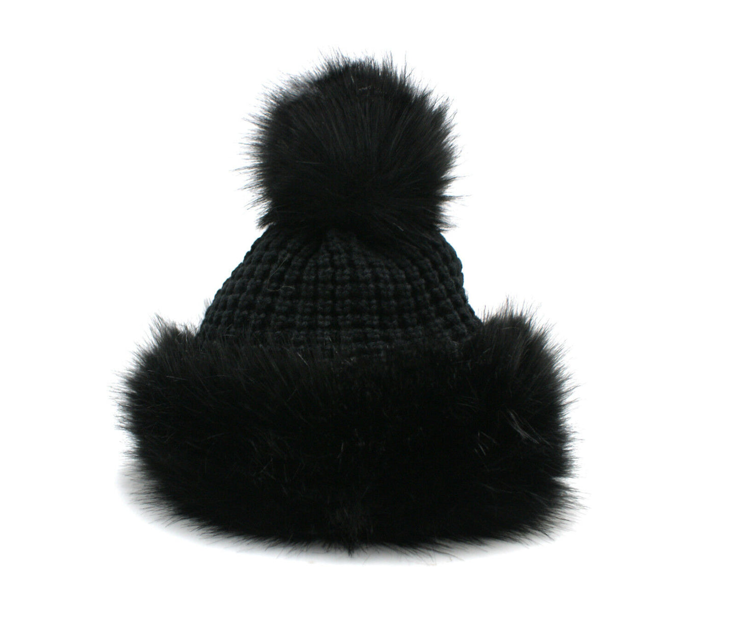 WOMENS LADIES FAUX FUR HAT POM POM KNITTED BEANIE COSSACK RUSSIAN STYLE WINTER 