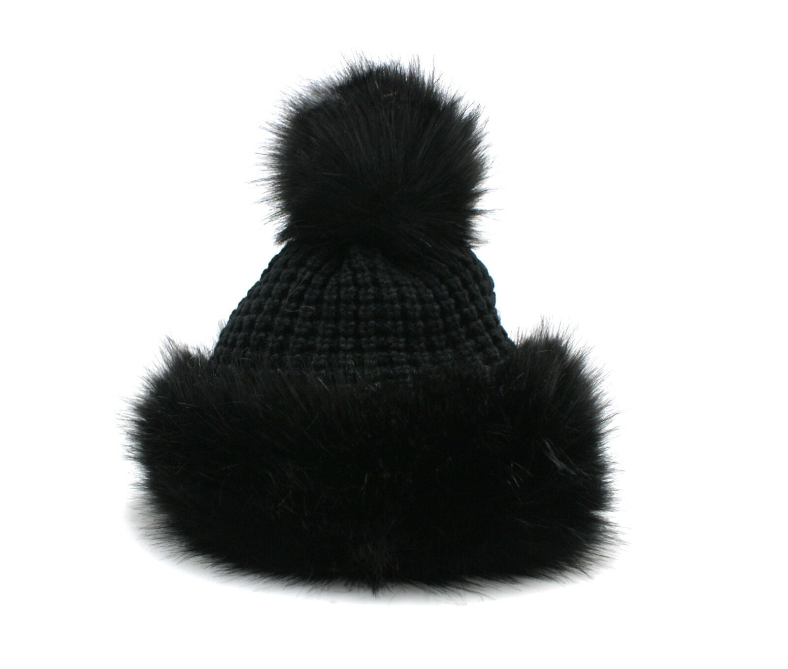 WOMENS LADIES FAUX FUR HAT POM POM KNITTED BEANIE COSSACK RUSSIAN STYLE WINTER 