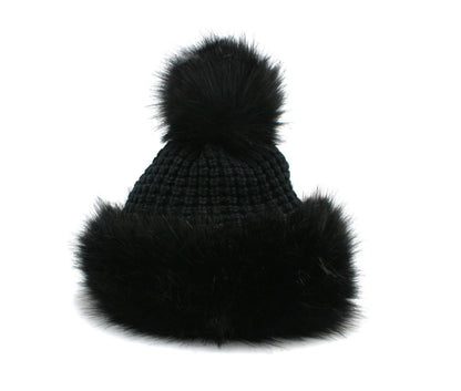 WOMENS LADIES FAUX FUR HAT POM POM KNITTED BEANIE COSSACK RUSSIAN STYLE WINTER 