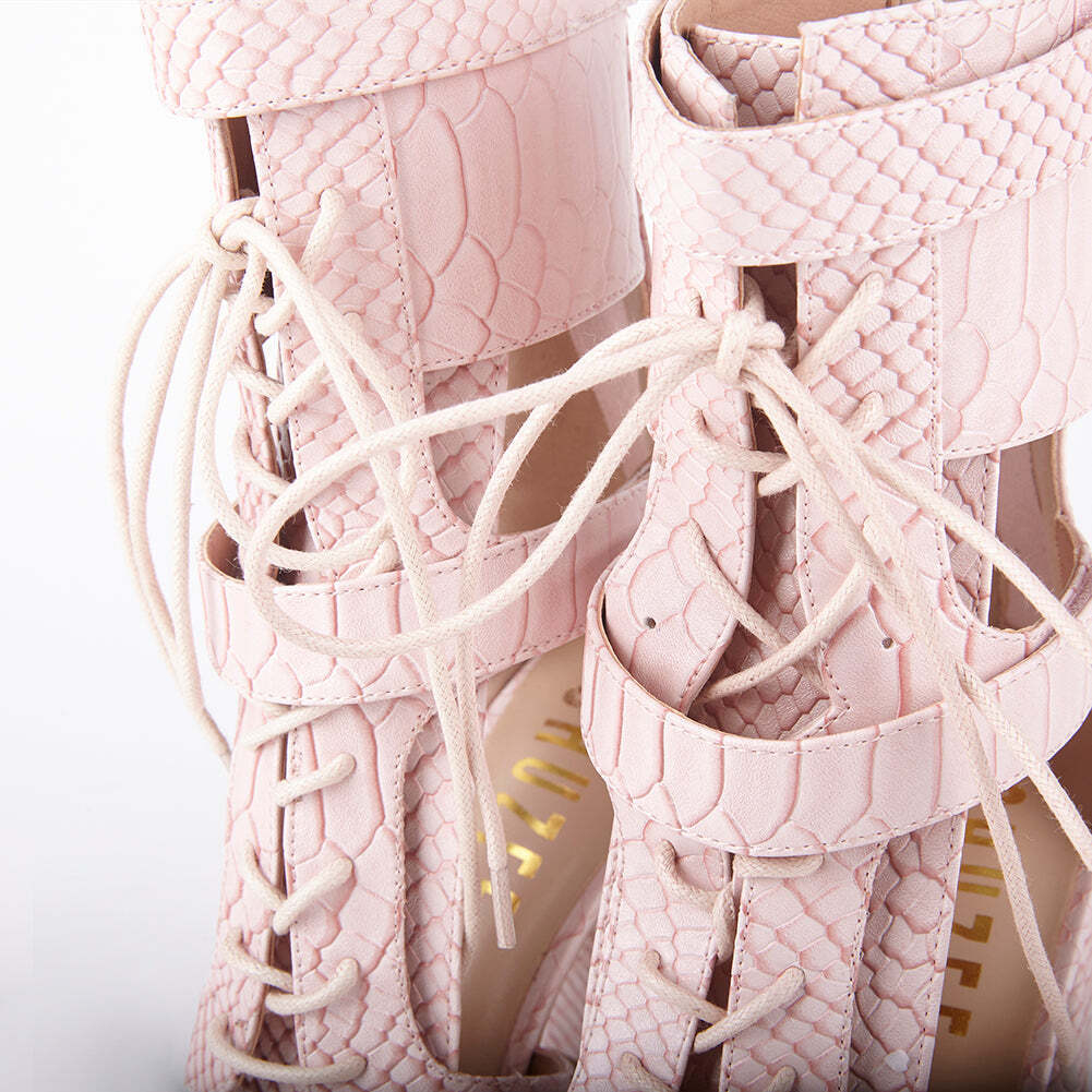 Khloe Croc Lace Up Block Heels