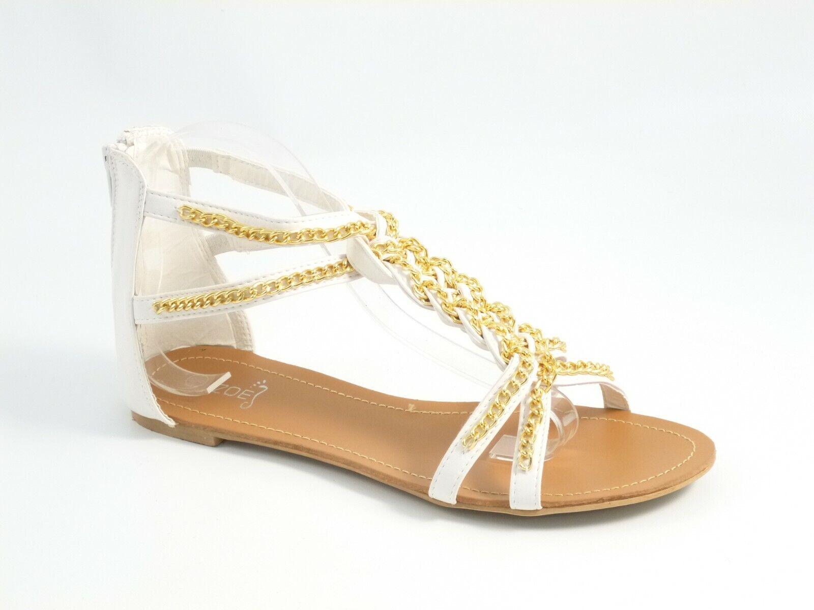 LADIES WOMENS BNIB GOLD CHAIN DETAIL GLADIATOR SUMMER SANDALS - SIZES 3 - 8 