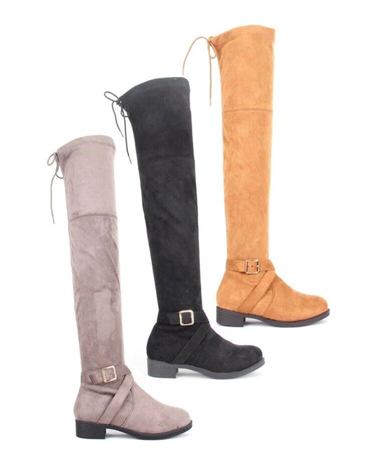LADIES WOMENS OVER THE KNEE HIGH LOW HEEL BOOTS SHOES ZIP STRETCH FLAT SIZE