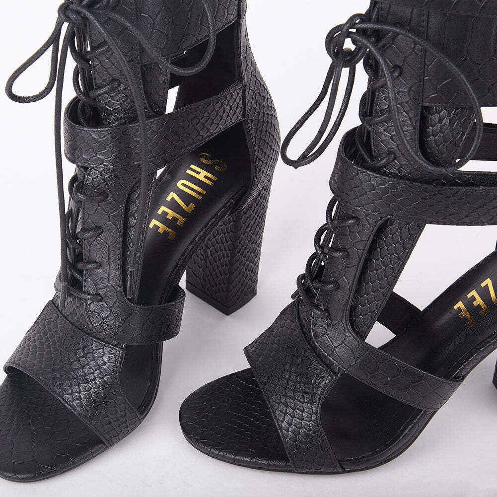 Khloe Croc Lace Up Block Heels