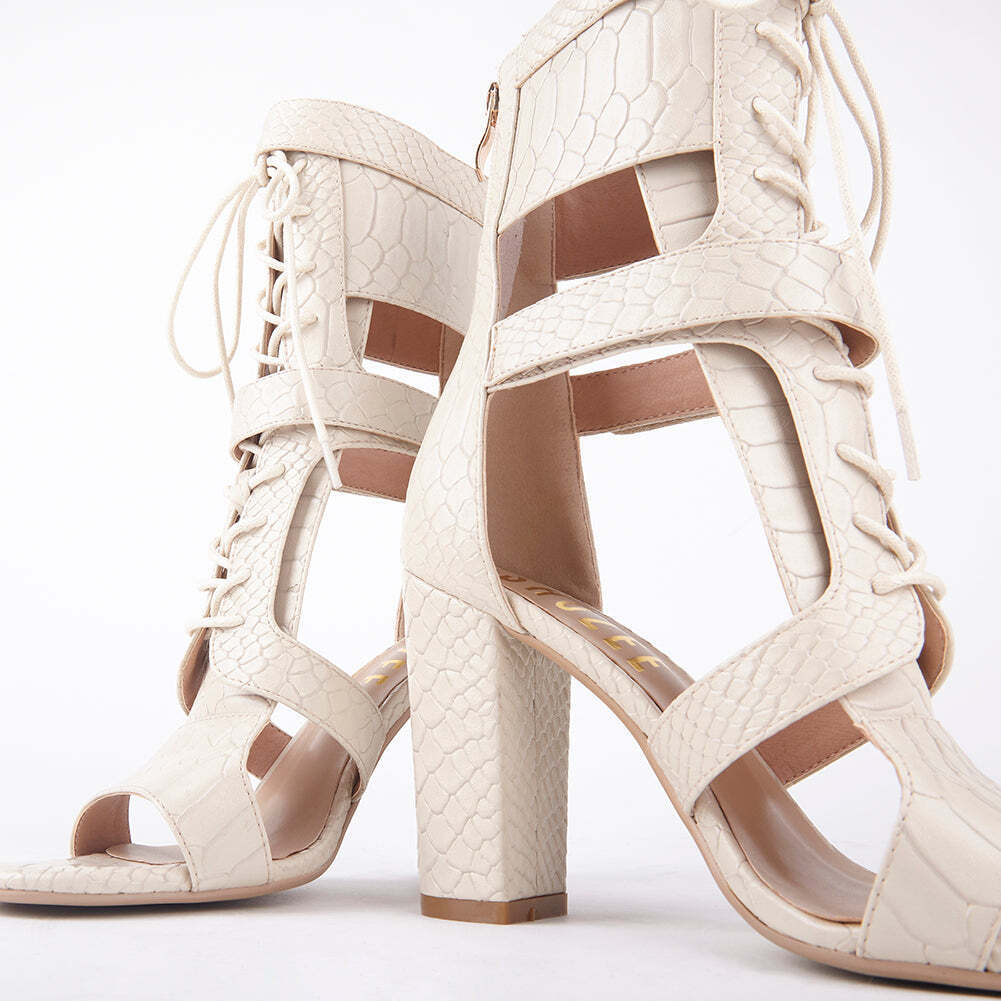 Khloe Croc Lace Up Block Heels