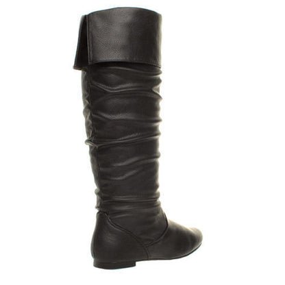 WOMENS LADIES GIRLS NEW FLAT HEEL SLOUCH CALF PULL ON KNEE HIGH BOOTS SHOES SIZE