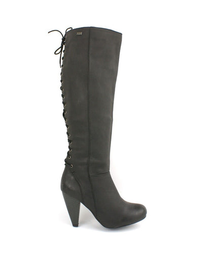 LADIES KNEE HIGH HIGH HEEL CORSET STYLE ZIP UP LEATHER BOOTS