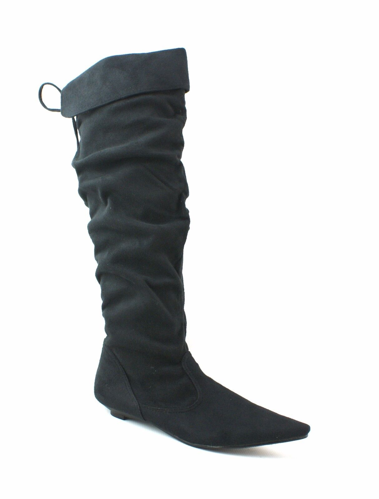 LADIES WOMENS SUEDE KNEE BOOTS LOW FLAT HEEL PULL ON PIRATE STYLE SHOES SIZE 