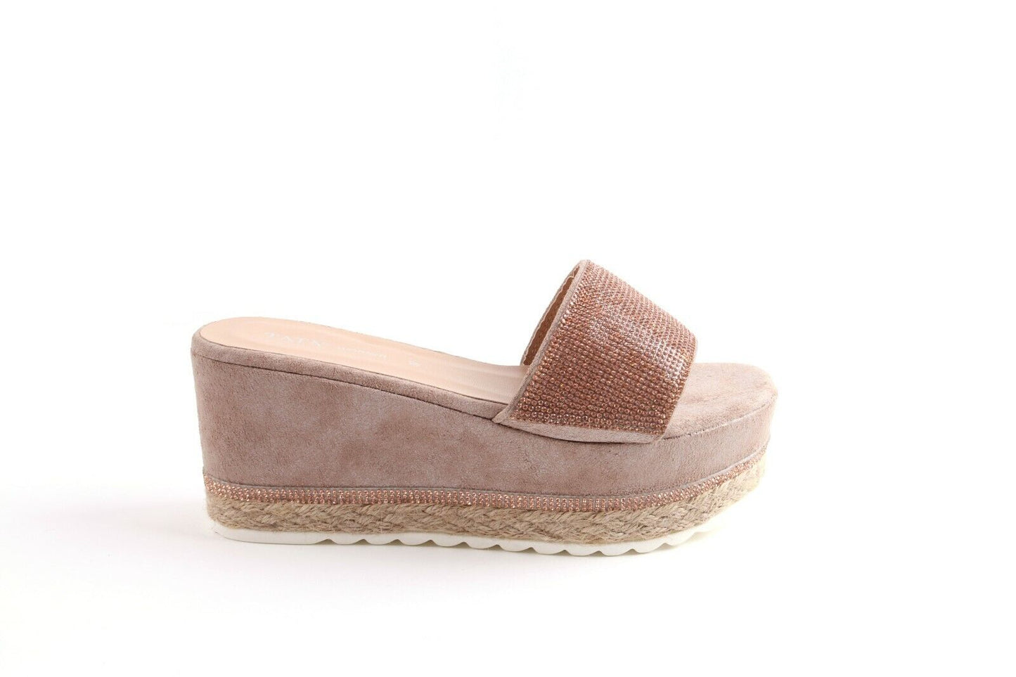 Ladies Flat Espadrille Diamante Slip On Mule Sandal Platform Summer Shoes