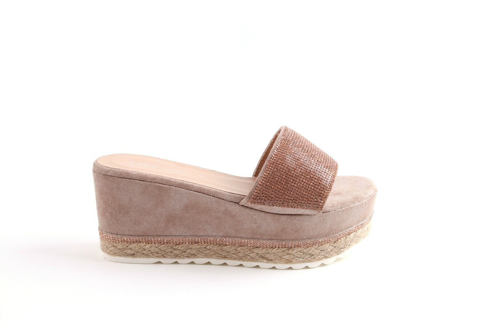 Ladies Flat Espadrille Diamante Slip On Mule Sandal Platform Summer Shoes