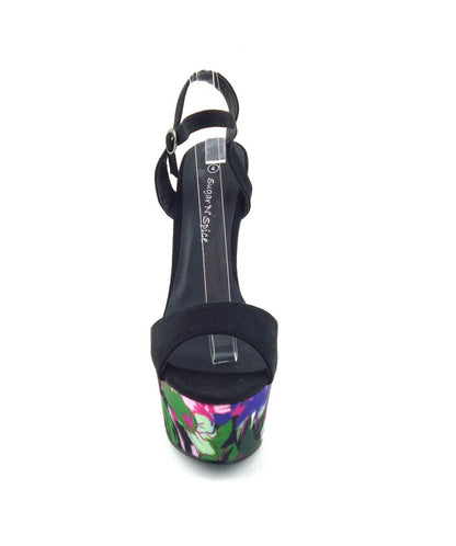 LADIES WOMENS PEEP TOE BLOCK HEEL FLORAL PRINT SUMMER EVENING SANDALS SHOES SIZE