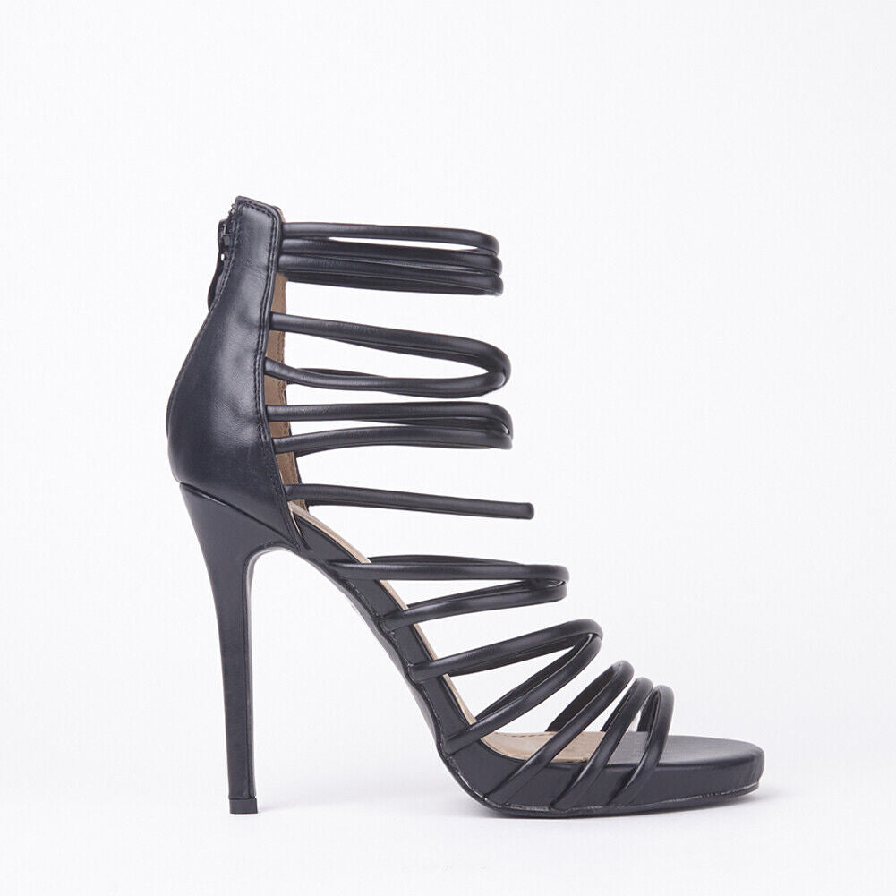 LADIES WOMENS HIGH HEEL MINI PLATFORM STRAPPY PEEP TOE PARTY